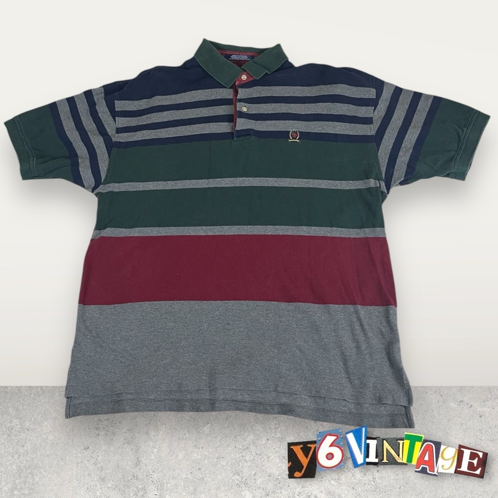 Extra Large Tommy Hilfiger Vintage Polo With  Grey Red Blue and Green stripes